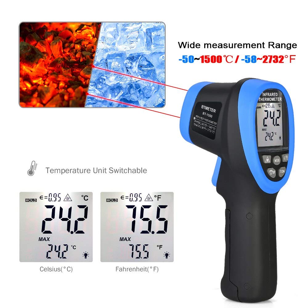 Industrial Laser Temperature Gun - -50℃ to 1500℃ Laser Thermometer Gun