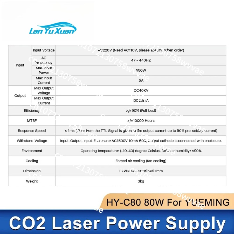 80W YUEMING HY-C80-Y1 Laser Po - đánh giá và giá Laser Power Supply 60W