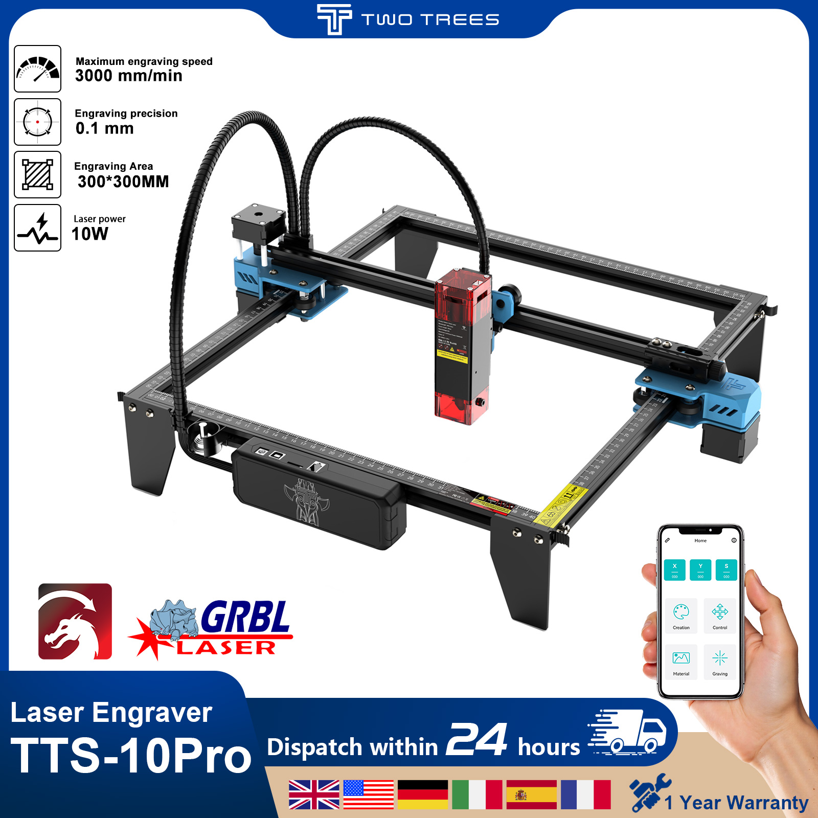 Twotrees TTS-10Pro Laser Engra - đánh giá và giá Industrial Laser Printing Machine